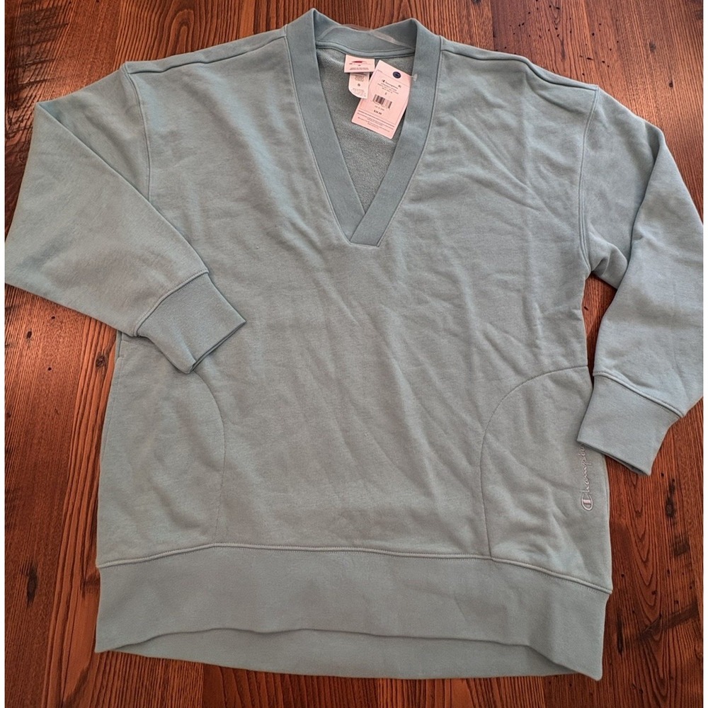 Champion Women's Gameday Deep V Tunic Sweatshirt Loose Fit Teal Size S NWT